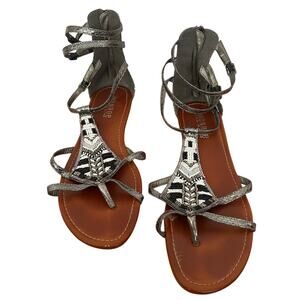 Boho Beaded Sequins Tribal Sandals Shoes Sz 9.5 M $45 Resort Vacation Cruise